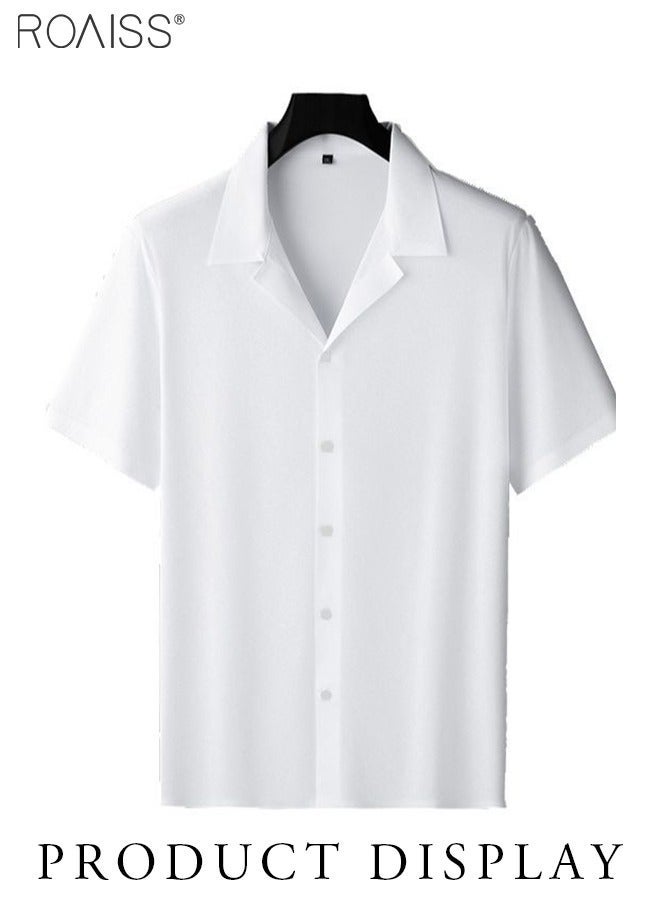 roaiss Men Casual Linen Shirt, Comfortable Breathable Blouse for Men, Short Sleeve Button Down Top, Suitable for Daily Wear and Outdoor Activities - Image 4